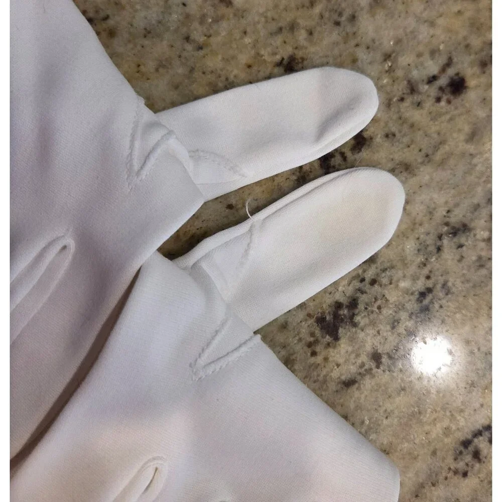 Vintage Womens Size S 6.5 White Nylon Formal Short Gloves Bow Scallop Pretty